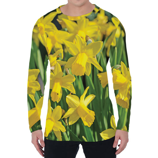 Yellow Daffodil Flower Print Men's Long Sleeve T-Shirt