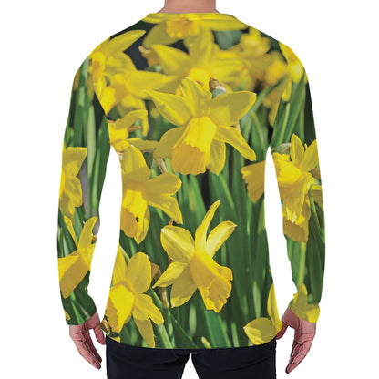 Yellow Daffodil Flower Print Men's Long Sleeve T-Shirt