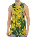 Yellow Daffodil Flower Print Men's Muscle Tank Top