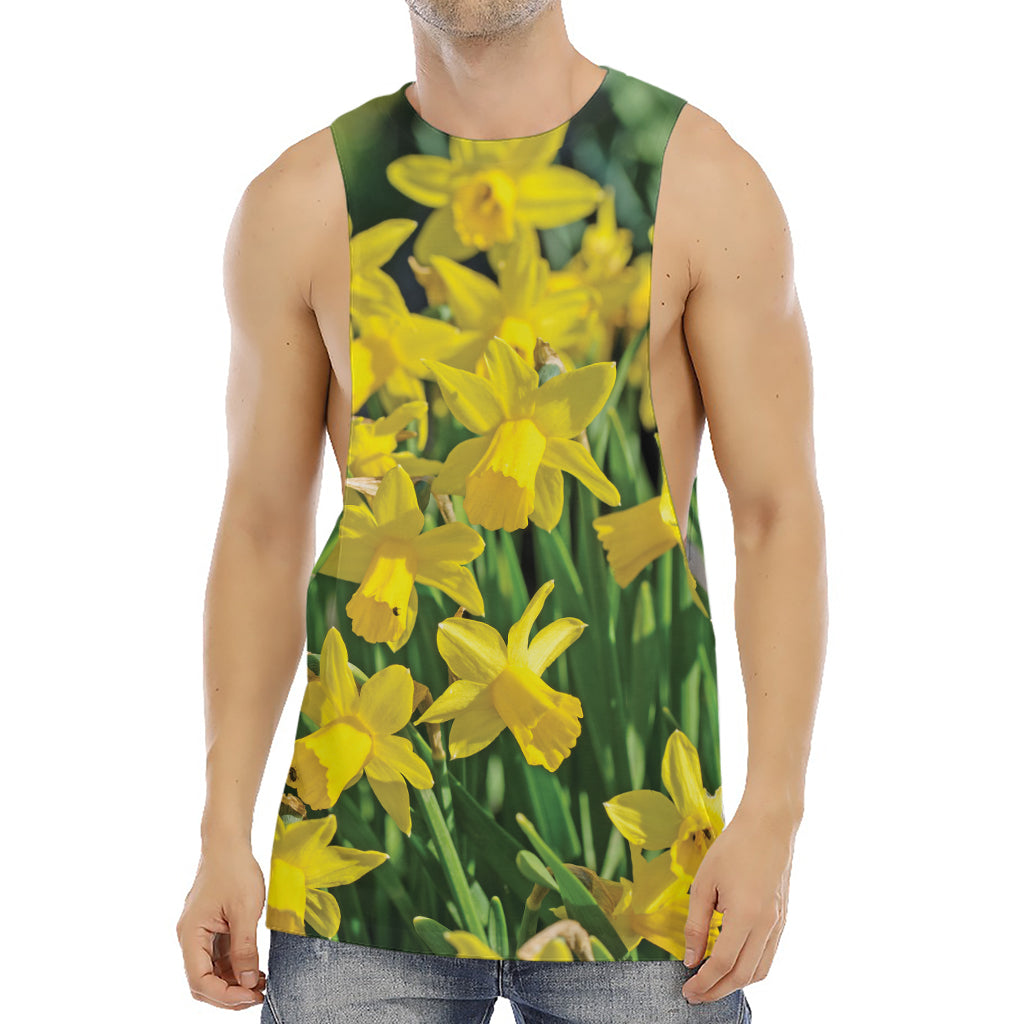 Yellow Daffodil Flower Print Men's Muscle Tank Top
