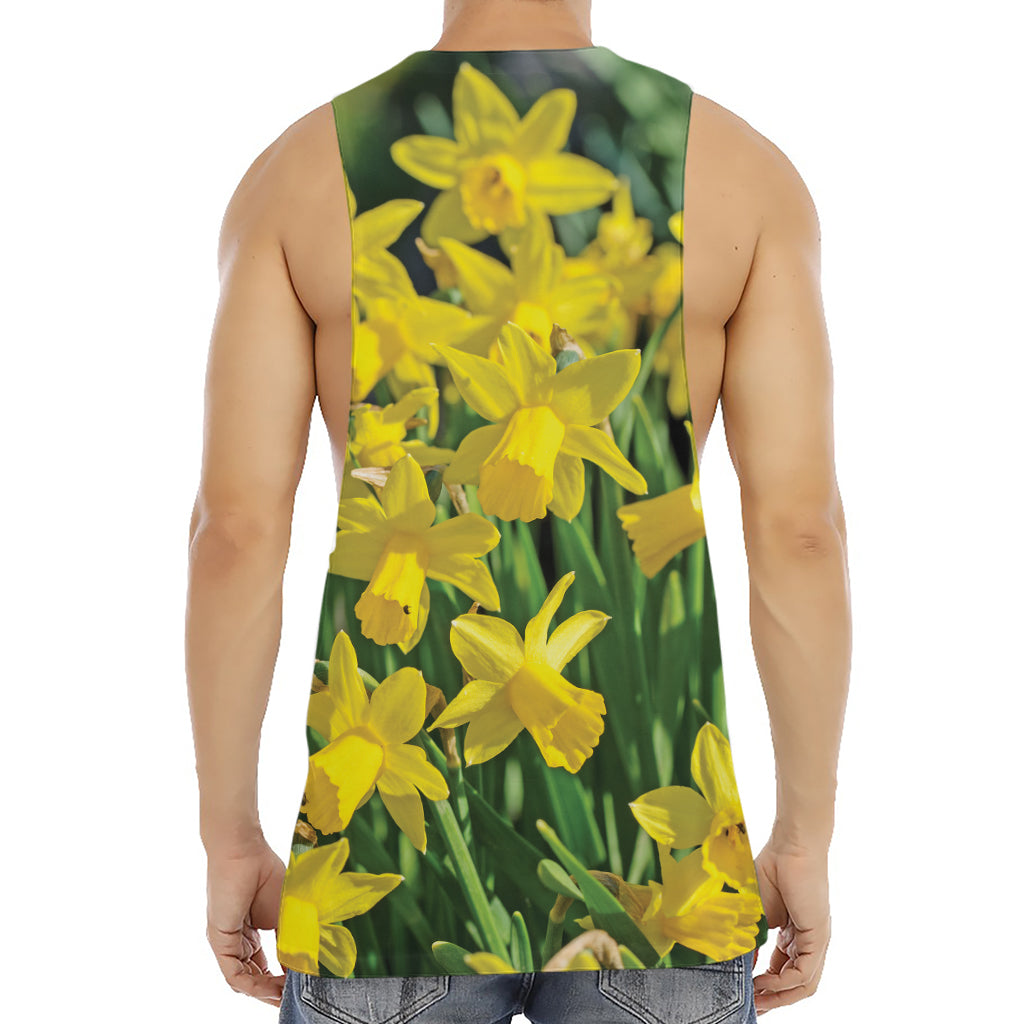 Yellow Daffodil Flower Print Men's Muscle Tank Top