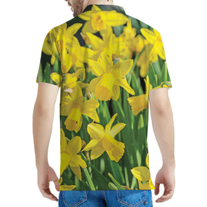 Yellow Daffodil Flower Print Men's Polo Shirt