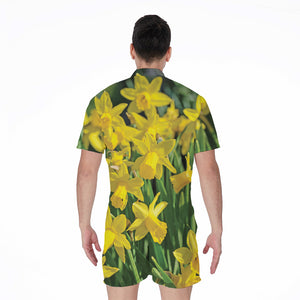 Yellow Daffodil Flower Print Men's Rompers