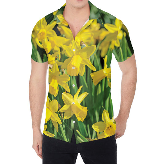 Yellow Daffodil Flower Print Men's Shirt