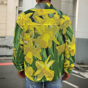 Yellow Daffodil Flower Print Men's Shirt Jacket