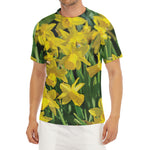 Yellow Daffodil Flower Print Men's Short Sleeve Rash Guard