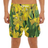 Yellow Daffodil Flower Print Men's Split Running Shorts