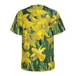 Yellow Daffodil Flower Print Men's Sports T-Shirt