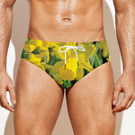 Yellow Daffodil Flower Print Men's Swim Briefs