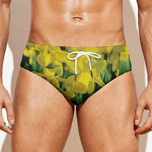 Yellow Daffodil Flower Print Men's Swim Briefs