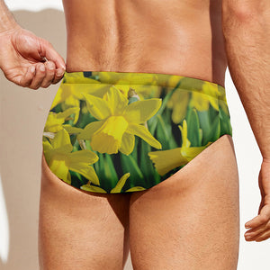 Yellow Daffodil Flower Print Men's Swim Briefs