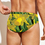 Yellow Daffodil Flower Print Men's Swim Briefs