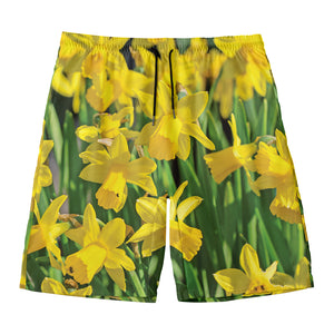 Yellow Daffodil Flower Print Men's Swim Trunks