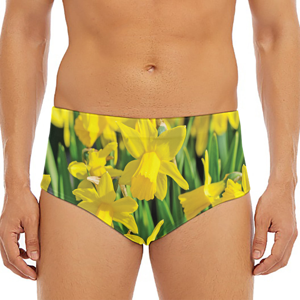 Yellow Daffodil Flower Print Men's Triangle Swim Briefs