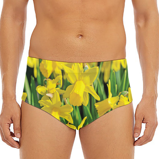 Yellow Daffodil Flower Print Men's Triangle Swim Briefs