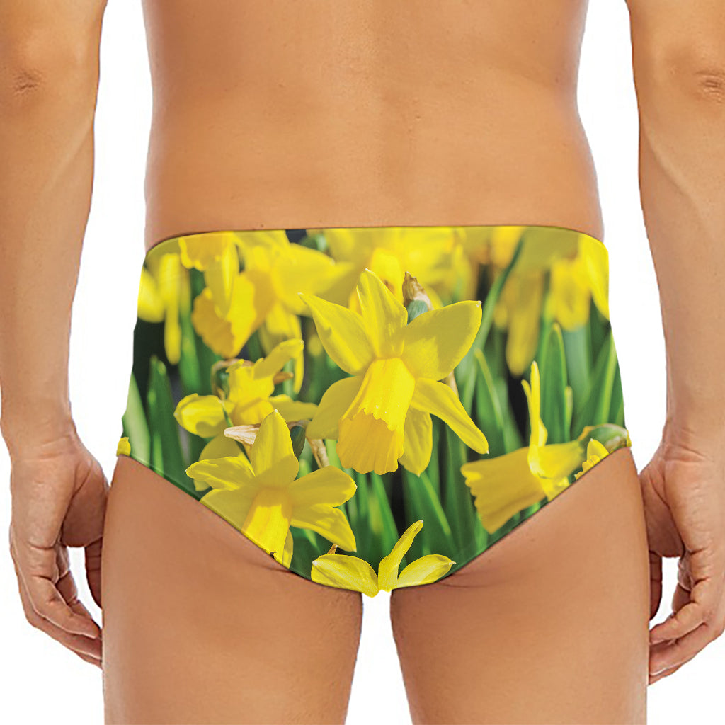 Yellow Daffodil Flower Print Men's Triangle Swim Briefs
