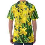 Yellow Daffodil Flower Print Men's Velvet T-Shirt