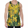 Yellow Daffodil Flower Print Men's Velvet Tank Top