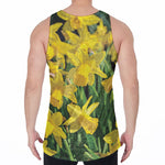 Yellow Daffodil Flower Print Men's Velvet Tank Top