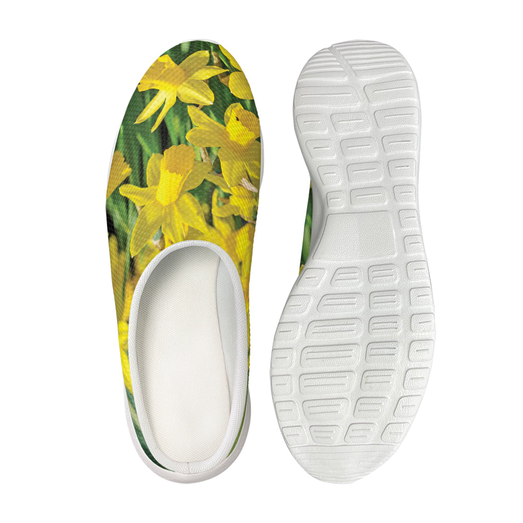 Yellow Daffodil Flower Print Mesh Casual Shoes
