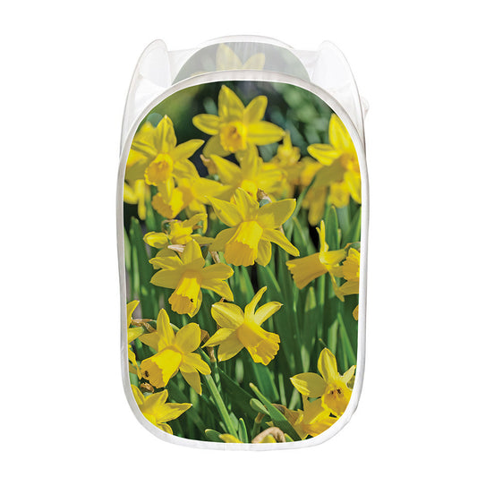 Yellow Daffodil Flower Print Mesh Laundry Hamper