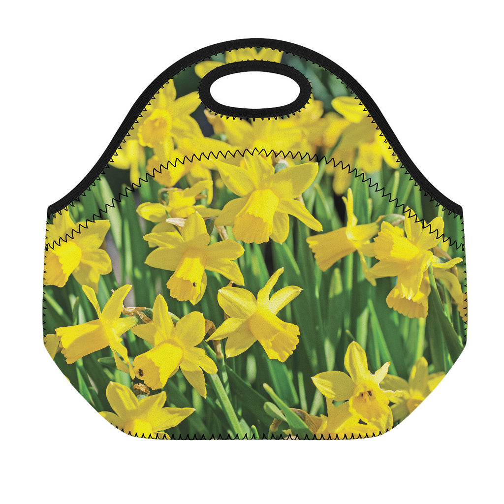 Yellow Daffodil Flower Print Neoprene Lunch Bag