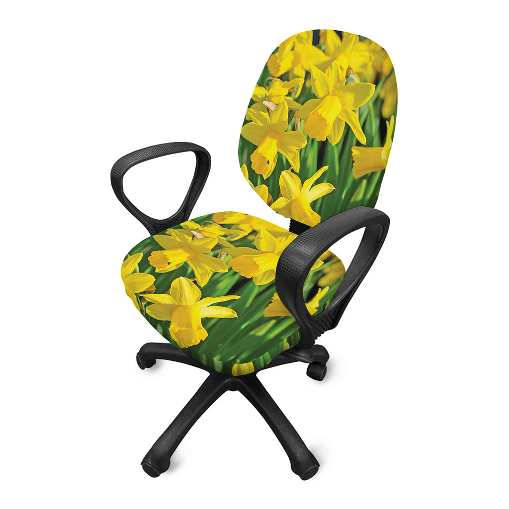 Yellow Daffodil Flower Print Office Chair Cover