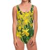 Yellow Daffodil Flower Print One Piece Swimsuit