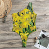 Yellow Daffodil Flower Print One Shoulder Bodysuit
