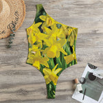 Yellow Daffodil Flower Print One Shoulder Bodysuit
