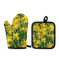 Yellow Daffodil Flower Print Oven Mitt And Pot Holder Set