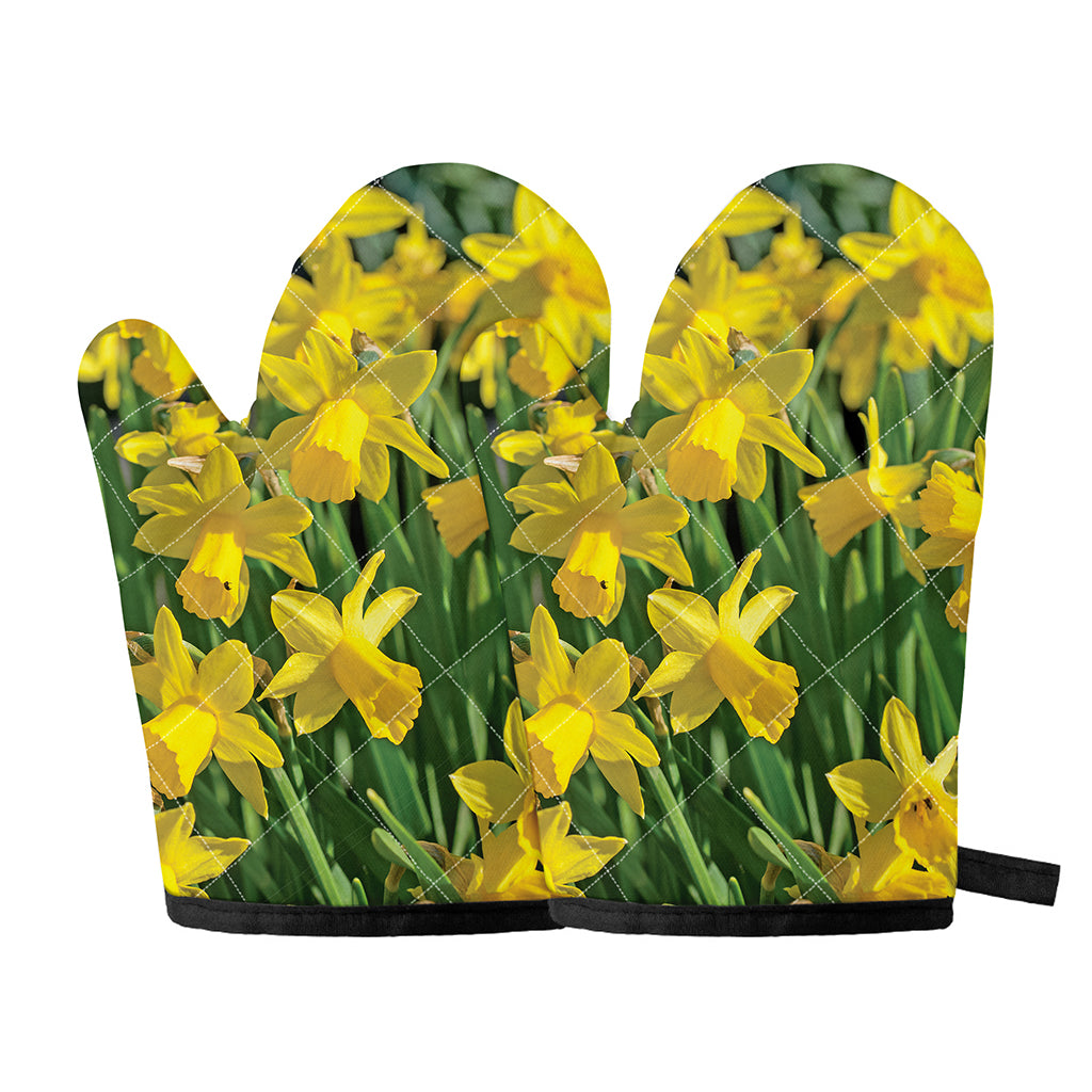 Yellow Daffodil Flower Print Oven Mitts