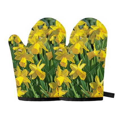Yellow Daffodil Flower Print Oven Mitts