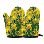 Yellow Daffodil Flower Print Oven Mitts