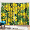 Yellow Daffodil Flower Print Pencil Pleat Curtains