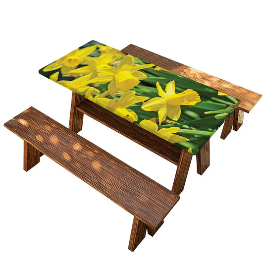 Yellow Daffodil Flower Print Picnic Table Cover