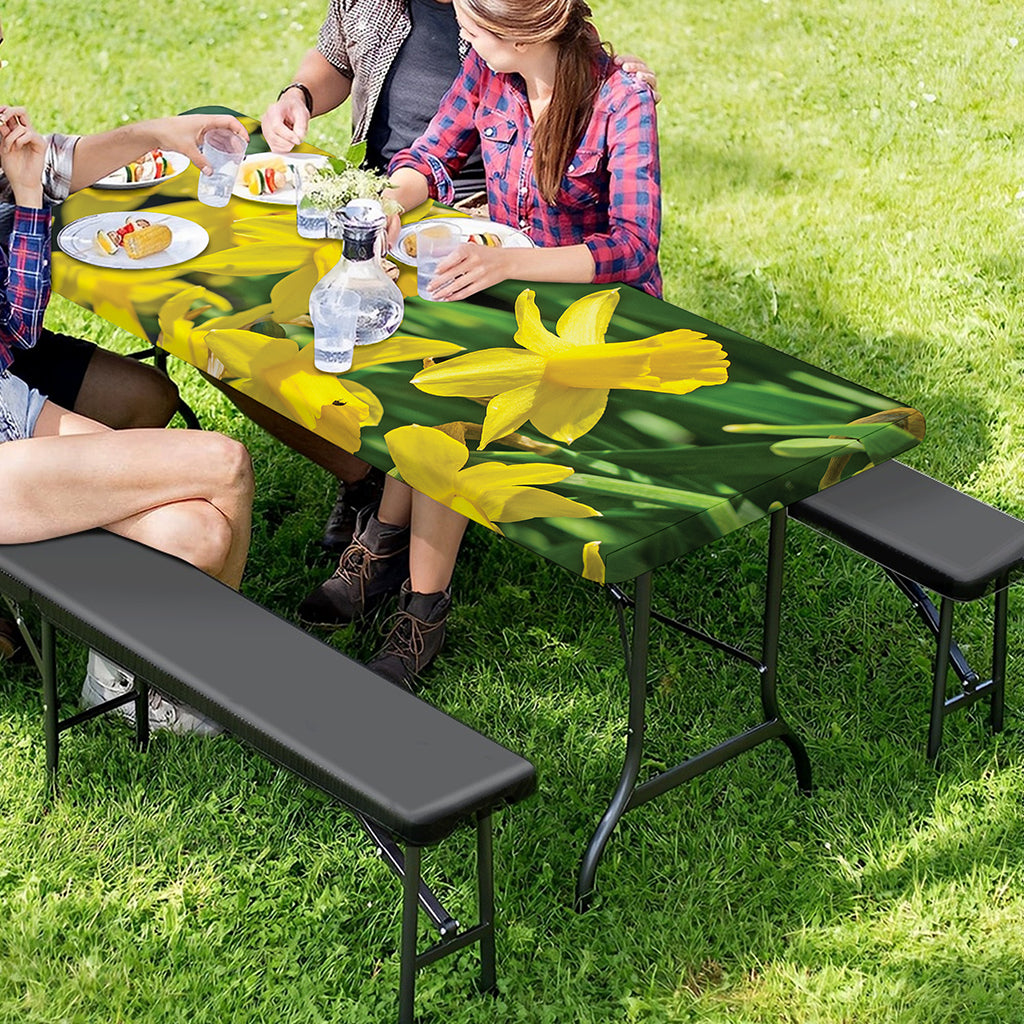 Yellow Daffodil Flower Print Picnic Table Cover