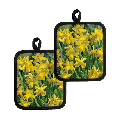 Yellow Daffodil Flower Print Pot Holders