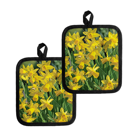Yellow Daffodil Flower Print Pot Holders