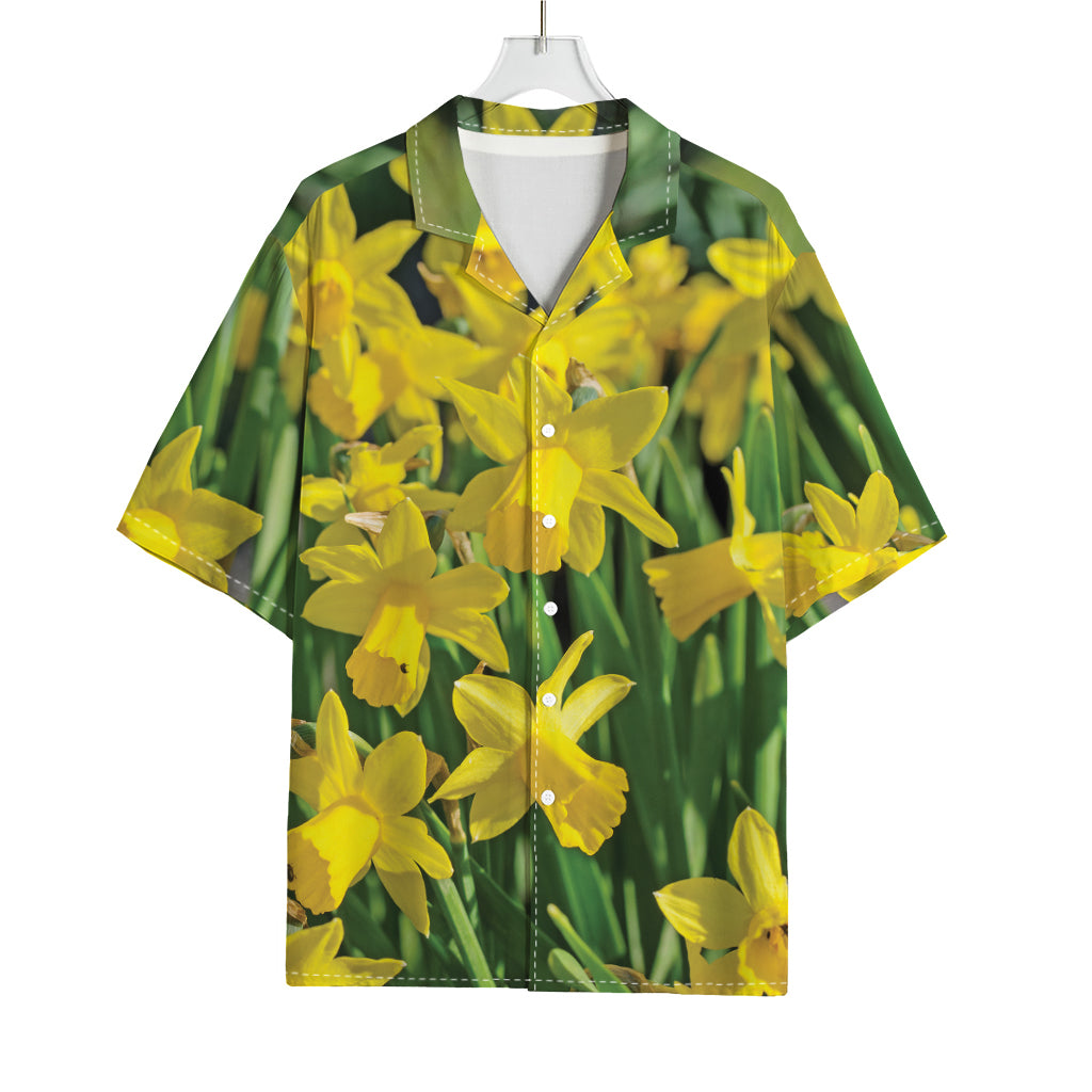 Yellow Daffodil Flower Print Rayon Hawaiian Shirt