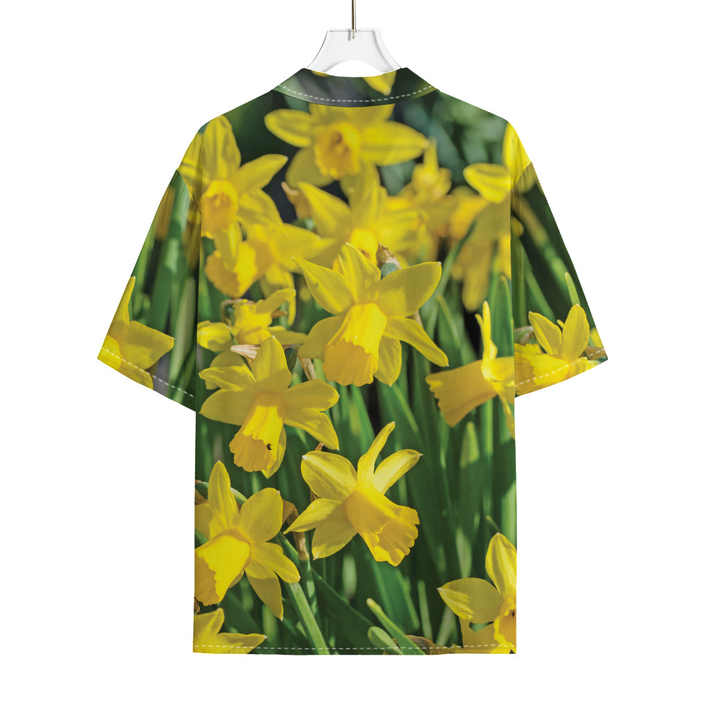 Yellow Daffodil Flower Print Rayon Hawaiian Shirt