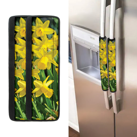 Yellow Daffodil Flower Print Refrigerator Handle Covers