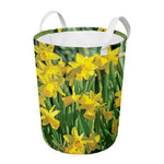 Yellow Daffodil Flower Print Round Laundry Basket