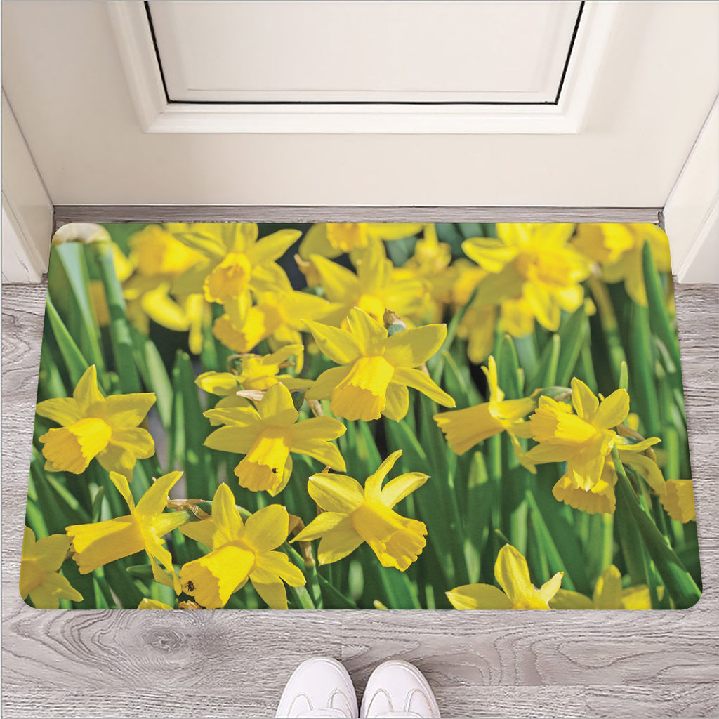Yellow Daffodil Flower Print Rubber Doormat