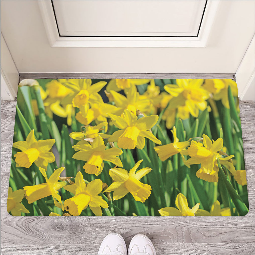 Yellow Daffodil Flower Print Rubber Doormat