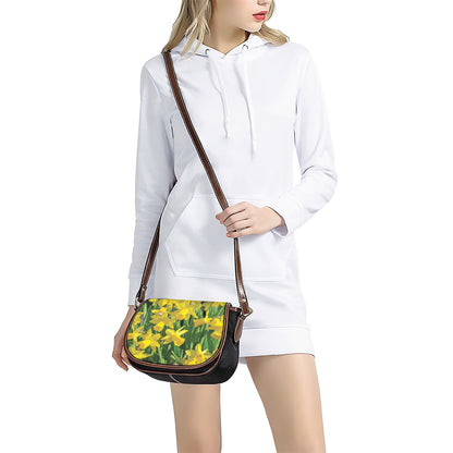 Yellow Daffodil Flower Print Saddle Bag