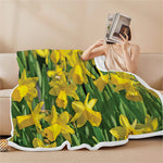 Yellow Daffodil Flower Print Sherpa Blanket
