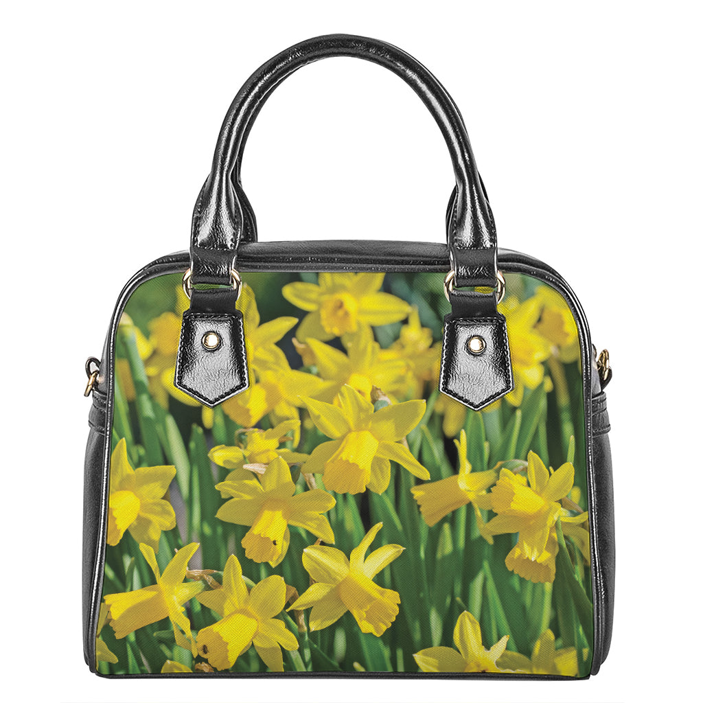 Yellow Daffodil Flower Print Shoulder Handbag