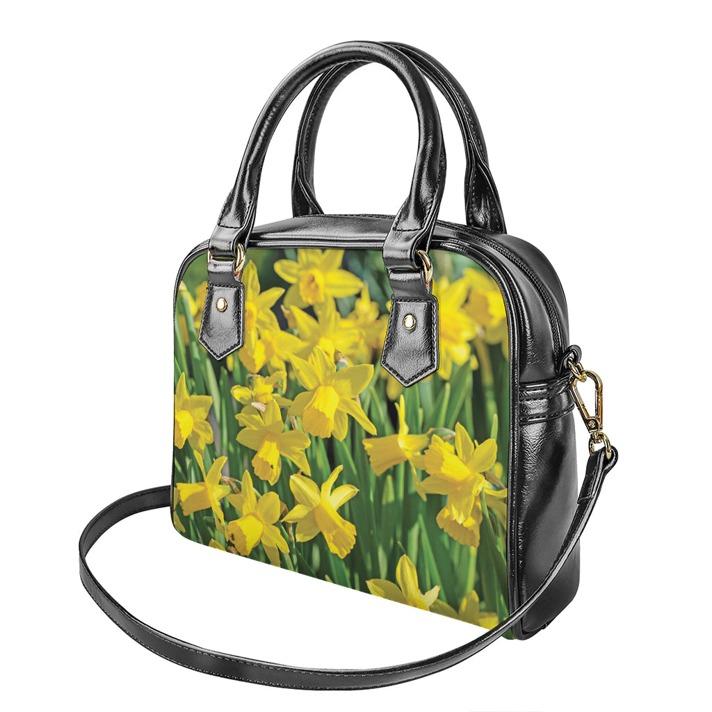 Yellow Daffodil Flower Print Shoulder Handbag