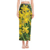 Yellow Daffodil Flower Print Side Slit Maxi Skirt